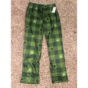 Bioworld Cozy green plaid pajama pants with playful shamrock print. Small NWT